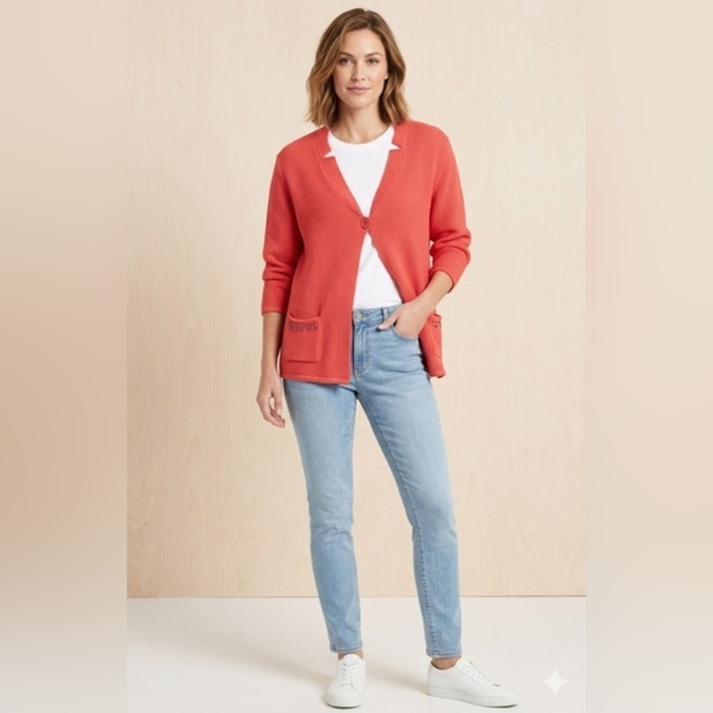 Capuccino Knithouse Women’s 38 Hot Pink Beaded Cotton Knit Cardigan Sweater M